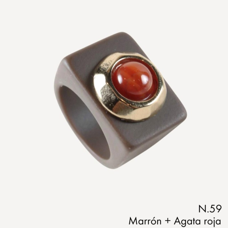 ANILLO MARRON N 59/13 AGATA ROJA